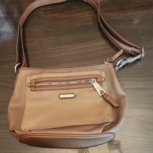 DANA BUCHMAN Brown Pebbled Crossbody Bag Top Zip Closure